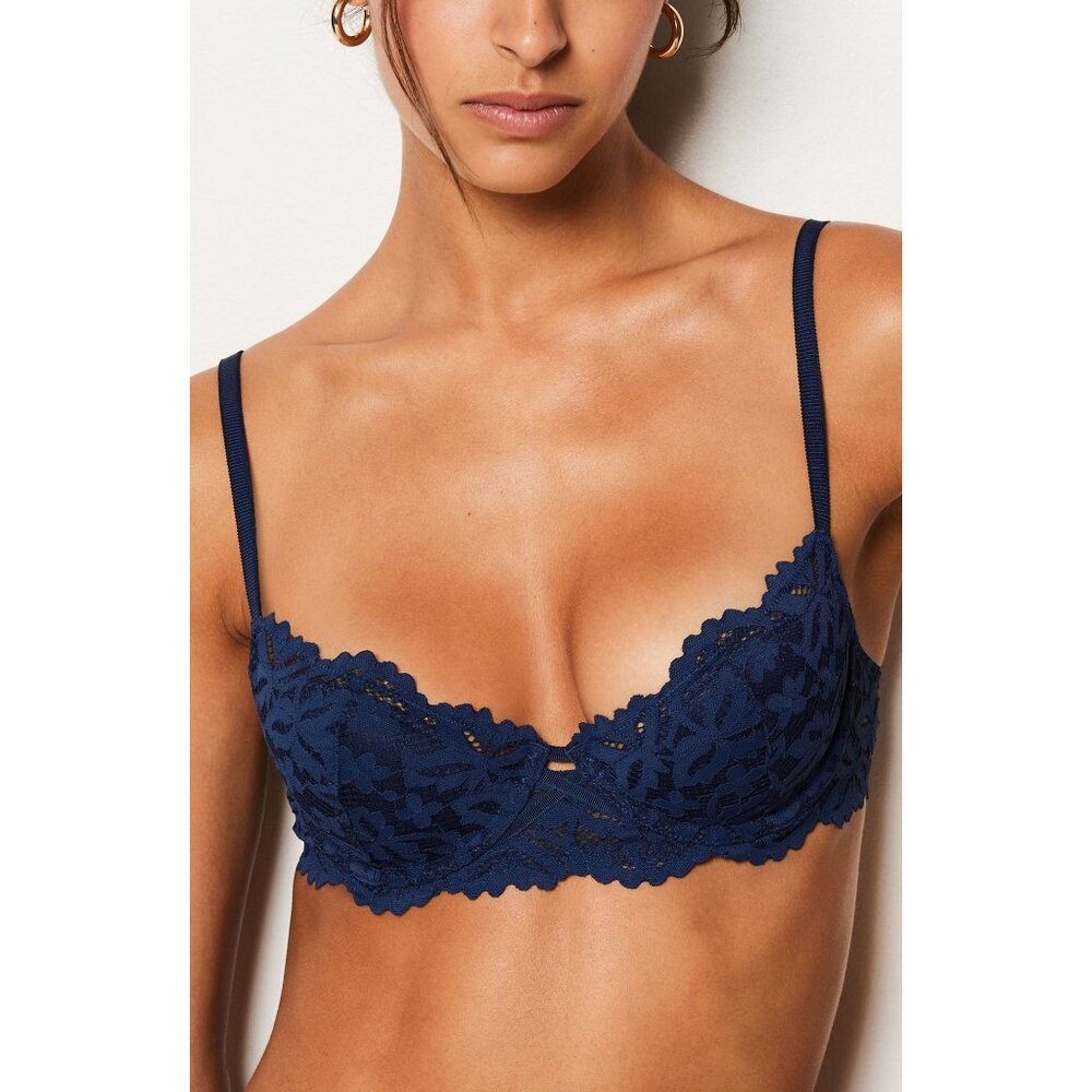 🆕ETAM Legende Underwire Demi Lace Bra 36C Navy Blue